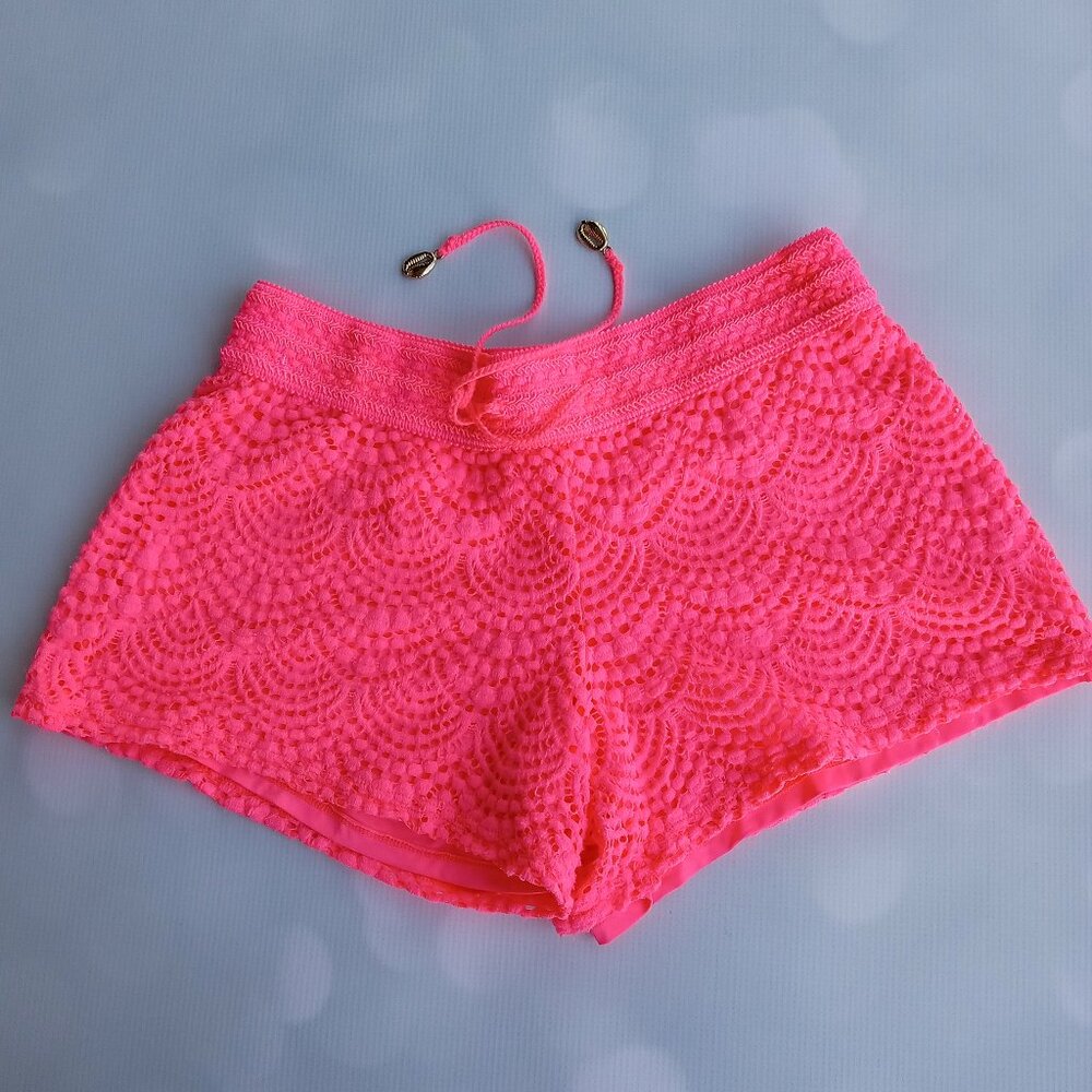 LILY PULITZER Scalloped Shell Lace Claudette Crochet Shorts Coral Reef Size S